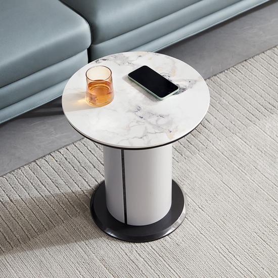 Marble Top Small Coffee Accent Table, Bedside Table, Modern Style, for Living Room, Balcony, Bedroom