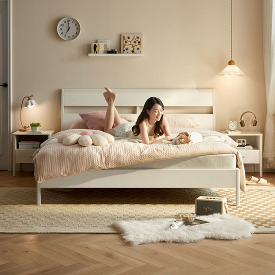 Nordic Style Bedroom Wood Bed with White