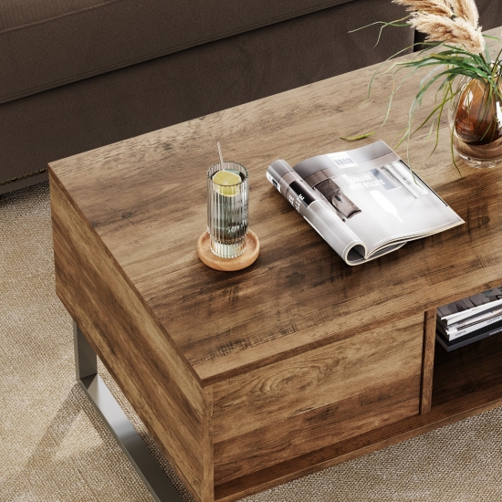 Rectangle Wood Coffee Table with Drawers
