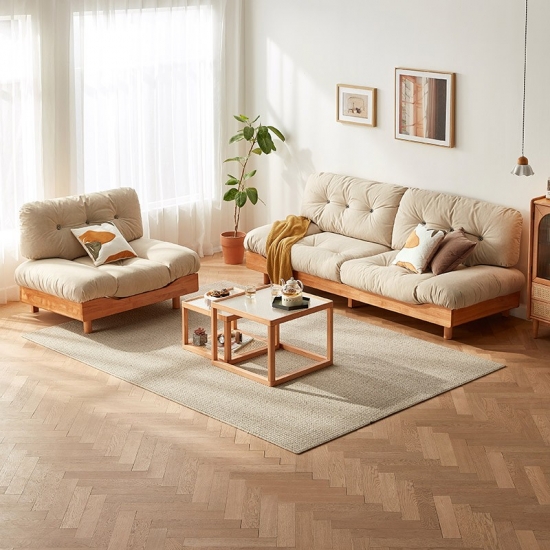 Nordic Style Wooden Sofa Set with Fabric