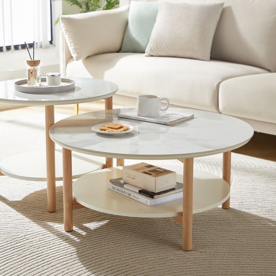 Round Coffee Table with Marble Top
