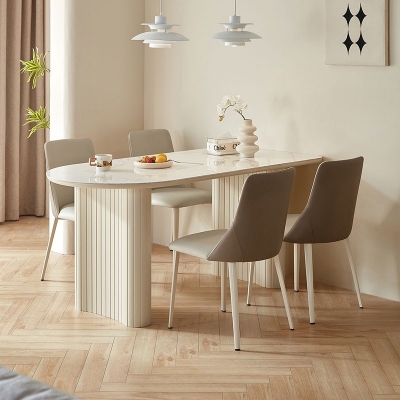 White Color Oval Dining Table & Chair