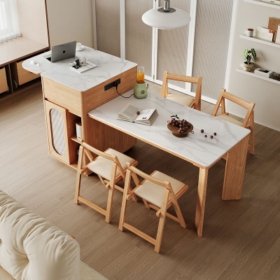 Retractable Island Dining Table and Chair with Wood
