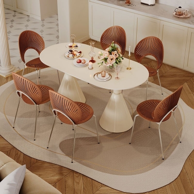 Cream Color Modern Dining Table and Chair