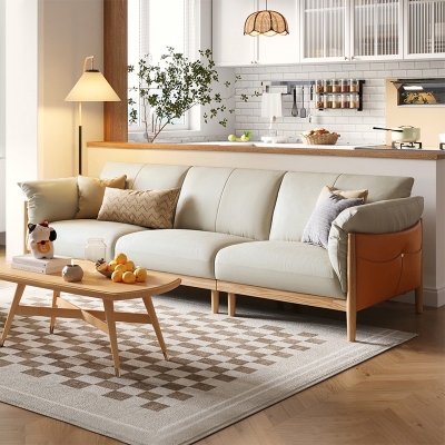 Solid wood leather sofa