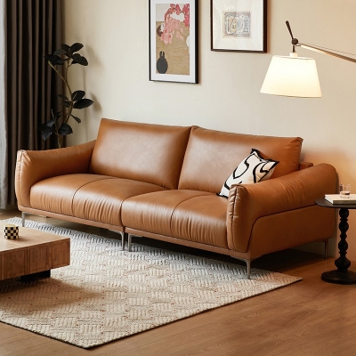Living Room Orange Color Leather Sofa