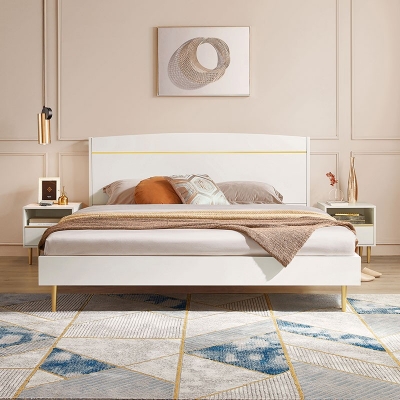 White Color Double Bed with Panel